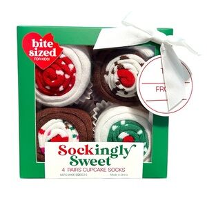 Kid’s Cupcake Christmas Crew Socks 4pk Ivory, Red, Green Size 2-5